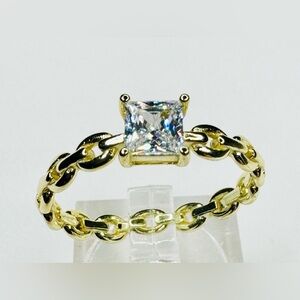 Elegant 18K Gold & Sterling Silver Mariners Link Chain Ring w/Simulated Stone